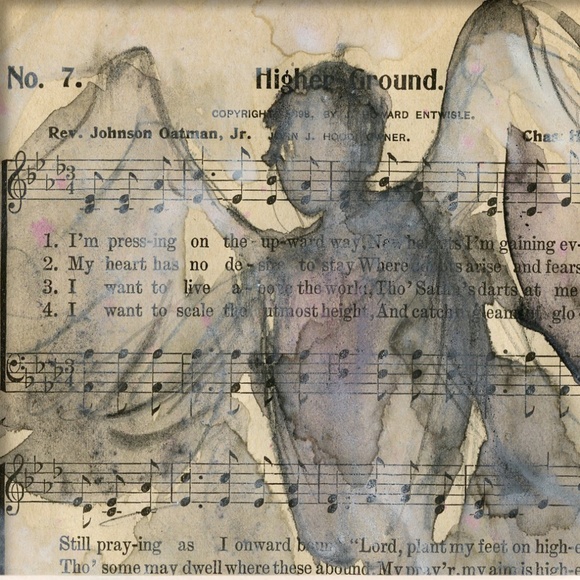 Original Angel watercolor art painting on an antique Gospel Hymn Book page - Picture 3 of 9